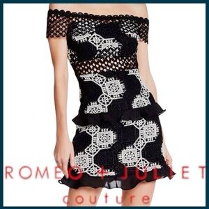 NWT Romeo & Juliet Black White Off Shoulder Crochet Overlay Dress (S)